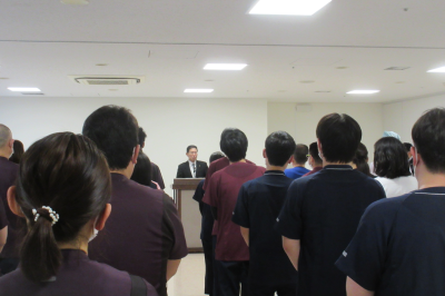  市民病院　新年度挨拶及び辞令交付式の画像です。