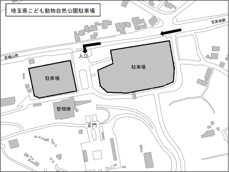 こども動物自然公園の災害時利用可能な駐車場の周辺地図