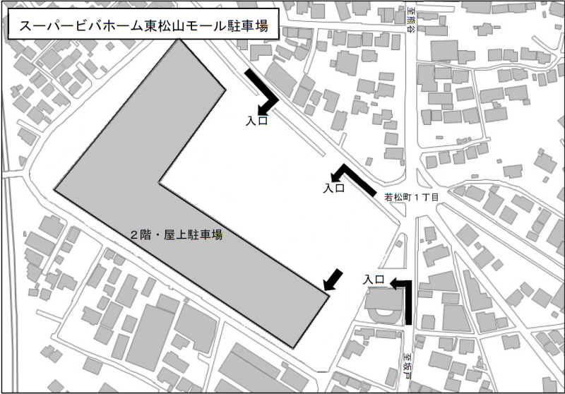 スーパービバモールの災害時駐車場の周辺地図