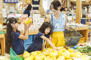 野菜を買う親子の写真